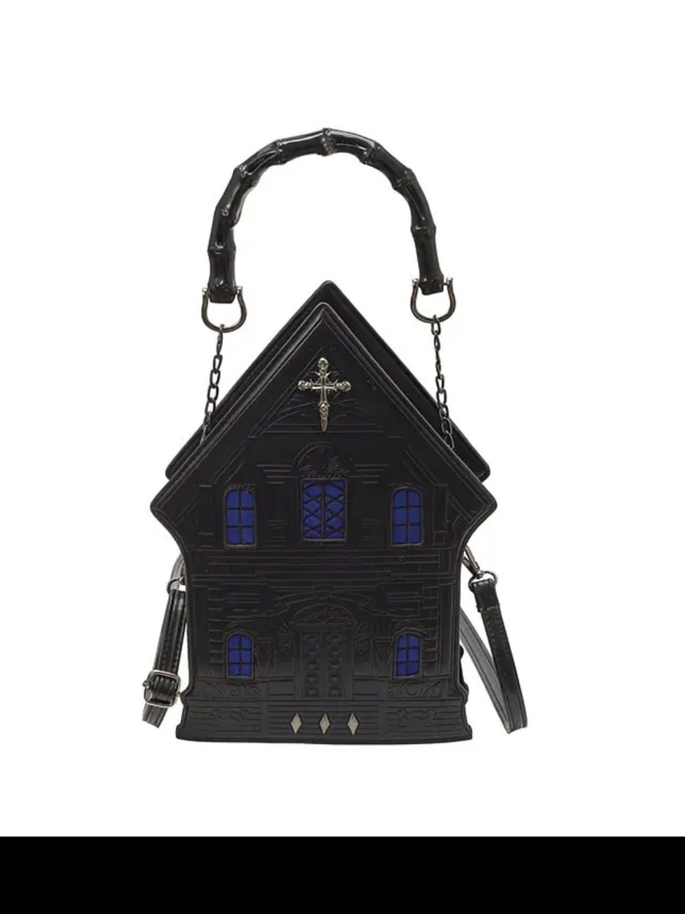 Black Gothic House Handbag with Blue Window Accents
